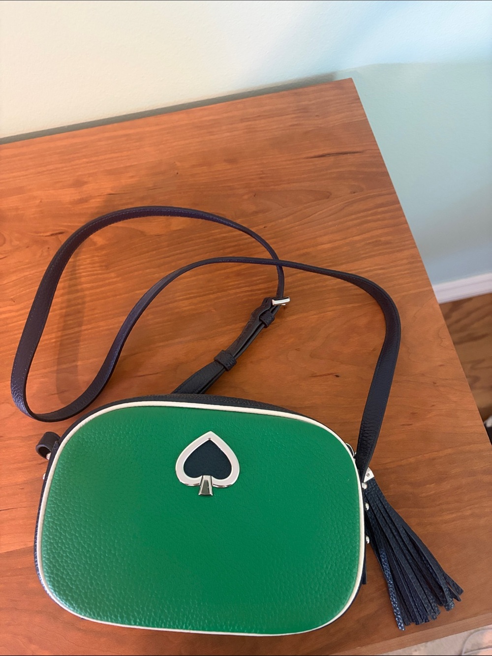 kate spade Green and Black Leather Crossbody with Tassel